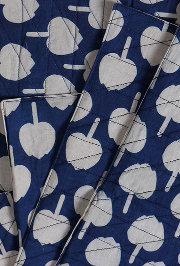 White-Blue Ajrakh 6 Quilted Mats and Runner Set